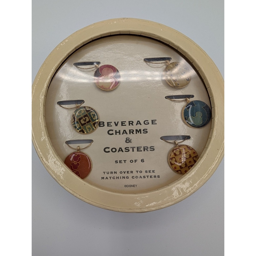 Disney Mickey Mouse Beverage Charms & Coasters Set of 6 Barware 2000s‎